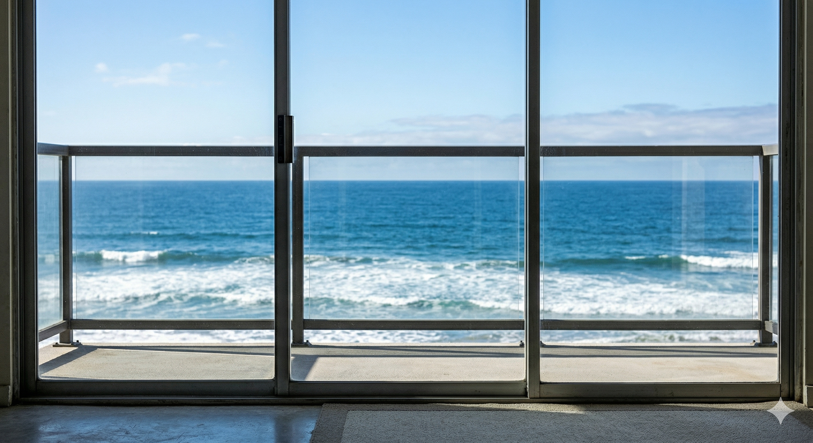 After professional window cleaning - crystal clear oceanfront glass restored